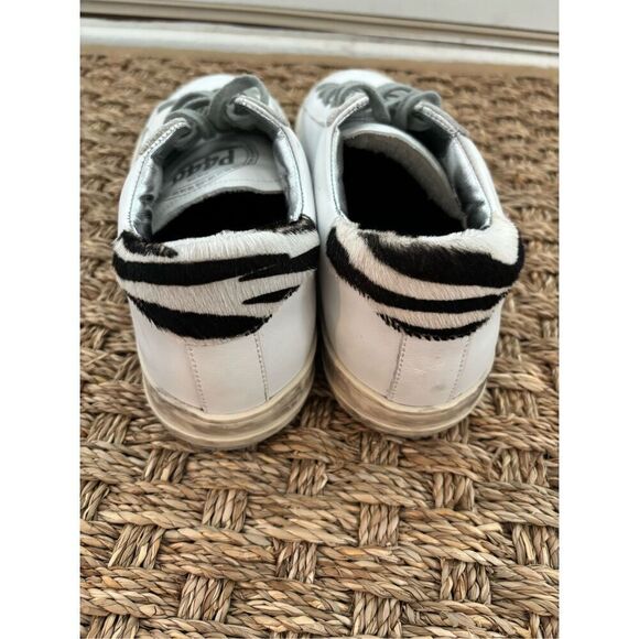 NWOT P448 Queens John Low Top White Sneakers Zebra Animal Calf Hair, $245 - Picture 6 of 10